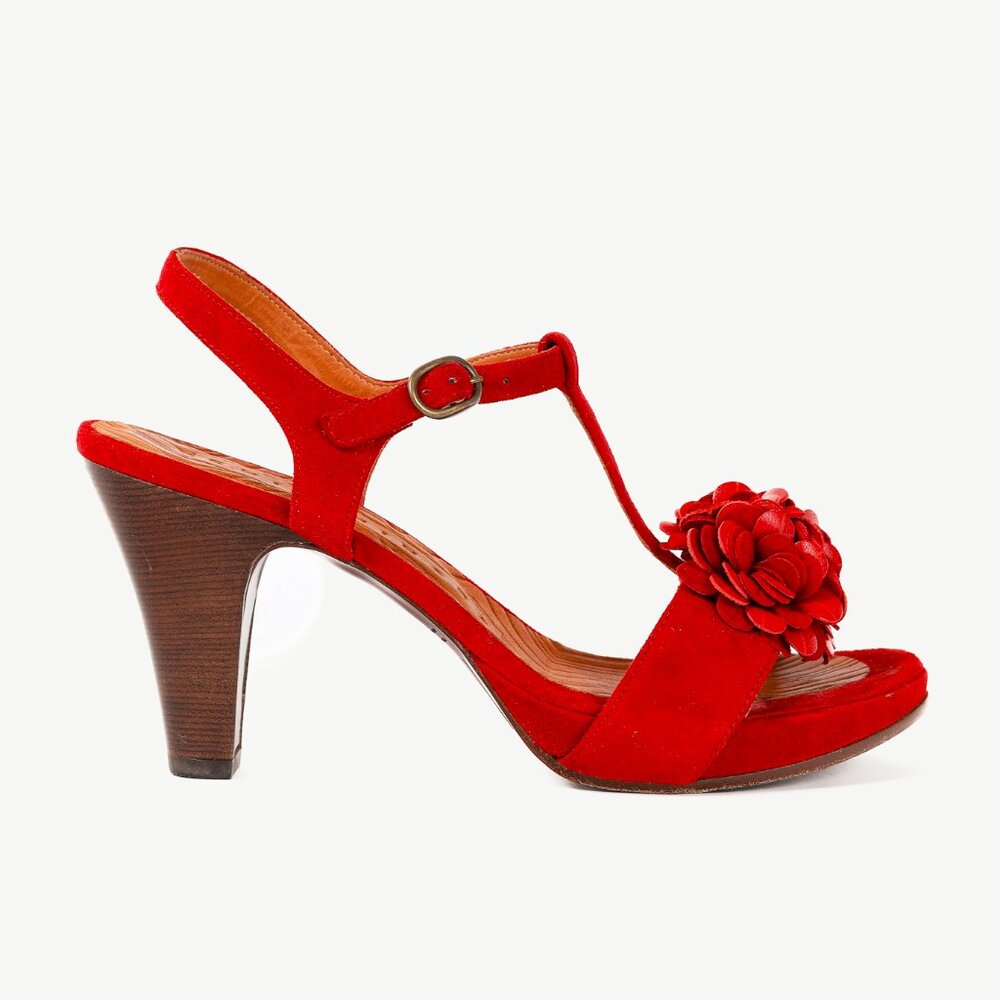 Chie Mihara Xifon Rojo Suede Rosette Sandals